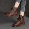 Botines retro planos de cuero suave de moda para mujer, nuevos zapatos casuales antideslizantes de suela blanda forrados de felpa de algodón para mamás, otoño/invierno 2026