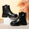 Botas de Moda Versáteis Chunky para Mulheres (Dropshipping), Botas Martinas de Salto Médio com Solado Grosso, Botas de Cano Curto Forradas com Lã para Outono e Inverno
