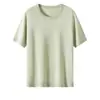 Camiseta de punto con tacto de bebé, 15% cachemir y 85% seda, suéter de manga corta con cuello redondo para mujer, camiseta de color liso, estilo nuevo