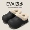 Chinelos de Pelúcia de Algodão Impermeáveis de EVA Femininos de Inverno com Solado Grosso Armazenamento de Calor Quente Chinelos Fechados para Exterior Antiderrapantes Birkenstock de Algodão