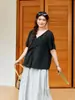 Blusa Francesa Tallas Grandes ALINDM para Mujeres Ligeramente Gorditas, Verano Delgada 100kg Cuello en V Camisa Adelgazante de Manga Corta