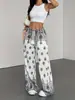 Calças Wide Leg Estampadas para Mulheres, Calças Longas de Verão com Caimento, Soltas e Emagrecedoras Estilo Férias