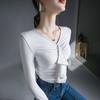 Top con Volantes Otoño e Invierno Nuevo Camiseta Base Interior Elástica Elegante Manga Larga