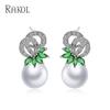 RAKOL Coreano moda pequena flor criativa fresca brincos de zircão feminino luxo embutido brincos de pérola