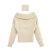 Ins estilo europeo y americano transfronterizo 2026 nueva moda elegante para mujer color liso al por mayor para ir al trabajo suéter de punto off-shoulder