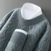 Suéter Masculino de Lã 100% para o Inverno, Gola Redonda, Espessado, Jacquard, Cor Lisa, Casual de Negócios, Camiseta Básica Tricotada em Cashmere