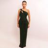 Estilo Europeo y Americano Comercio Exterior Nuevo Más Vendido Seda Brillante Falda Larga para Mujer Transfronterizo Sexy Un Hombro Plisado Vestido Ajustado de Chica Caliente
