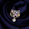 Broche de Gato de Dibujos Animados Colorido Incrustado con Circonitas para Mujer, Diseñado para Complementar Abrigos, con un Estilo Único y de Alta Gama