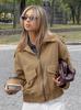 Jaqueta Bomber Marrom Retrô Transfronteiriça Cor de Café para Mulheres Inverno 2025 Moda Solta Europeia e Americana Jaqueta de Camurça com Lapela