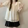 Coleção de verão 2026 nova para mulheres plus size: camisa de chiffon de manga curta com um laço grande, apresentando uma barra franzida e um design estilo boneca