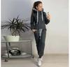 Roupas femininas europeias e americanas de outono e inverno 2019, populares, novas, moda em fleece, carimbo de couro, conjunto esportivo casual, suéter