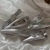 Clip de pelo de cuero con flor de diamante azul plateado clip de pelo de tela con corazón clip para flequillo de moda clip lateral tocado accesorios para el cabello