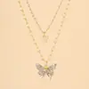 2025 Nuevo Collar de Cadena para Clavícula de Doble Capa con Mariposa Pavimentada con Circonitas para Mujer Estilo Japonés y Coreano Moda Elegante