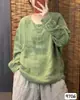 2026 Primavera Novo Camisola de Linho Lavado com Areia Gola Redonda Artística Manga Longa Camiseta Feminina Solta Emagrecedora Redutora de Idade 9706