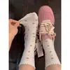 Calcetines Largos Finos de Encaje Floral para Primavera y Verano, Absorbentes de Sudor, Transpirables, Versátiles de Media Pantorrilla