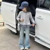 Top casual de cuadros patchwork de manga larga para niños mayores, nuevo estilo primavera y otoño, cárdigan dulce y lindo con lazo para niños mayores