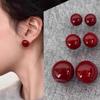 Aretes de Cereza Borgoña con Pasadores de Plata 925, Aretes Vintage de Diseño Ovalado, Versátiles para el Uso Diario y para Ir al Trabajo, Venta al por Mayor