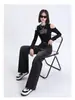 Calça Jeans Reta Preta e Cinza para Mulheres, Novo Lançamento Primavera e Outono 2026 Estilo Retrô Americano Cintura Alta Emagrecimento e Alongamento da Silhueta Calça Wide Leg