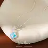 Collar de Flor de Trébol con Circonita Azul, Cadena de Clavícula de Lujo Ligero de Nicho de Gama Alta, Accesorio de Moda Elegante para el Día a Día
