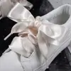 Cadarço de Seda Lin Feng 4.0 Laço de Balé Cadarço Plano Largo Fita Ajuste Furo Largo Sapatos Brancos Branco Preto