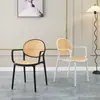Silla de plástico de mimbre, silla de exterior estilo nórdico, silla de comedor de moda para uso doméstico, apilable, silla para mesa de mahjong con respaldo