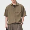 Camisa de Lino de Manga Corta con Cuello de Lino para Hombre Xintang, Estilo Americano Holgada Sencilla Casual