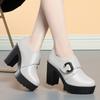 Zapatos individuales de corte profundo para mujer, envío directo de una pieza, nuevo estilo primavera y otoño 2025, elegantes zapatos de tacón alto para mujer, plataforma impermeable de 9 cm, zapatos de cuero de tacón grueso