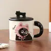 Taza de Gato Linda con Tapa, Taza de Agua Cerámica para Parejas, para Uso en Casa, Taza en Caja de Regalo de Alto Valor para Niñas, Taza de Café para Oficina