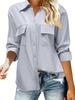 2025 Estação Independente Europeia e Americana Amazon Nova Camisa de Bolso Moda Versátil Cor Sólida Botões Camisa de Manga Comprida para Mulheres