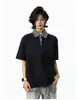 Fabricante Direto Camisa Polo Pied-de-Poule Falsa de Duas Peças Manga Curta para Homens e Mulheres, Verão Estilo Americano Gola Camisa Xadrez Camiseta Meia Manga