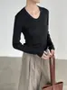 Suéter Simples de Tricô Taoguan Cor Sólida Gola U 26 Outono Inverno Estilo Básico Feminino Camada Interna Camada Base Top YL187