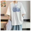 Camiseta Masculina/Feminina Tendência High Street Hong Kong Estilo Loose Manga Três Quartos Hip-Hop Casal Manga Curta