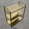 Rack de Exibição de Pratos para Restaurante com Panela Quente em Aço Inoxidável Dourado, Rack de Exibição Comercial para Restaurante, Rack de Armazenamento de Ingredientes de Três Camadas