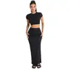 Traje casual, estilo europeo y americano, cintura alta, falda midi ajustada, colección primavera/verano, ropa de mujer transfronteriza, camiseta corta, estilo cropped