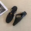 Sandalias de Cuero Suave de 5 cm de Altura, Sandalias Transpirables con Tira en T, Tejido Hueco, Punta Cuadrada, Estilo Francés, Punta Cerrada
