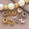 Contas de abóbora com listras verticais redondas banhadas a ouro 18K contas espaçadoras de melancia ocas acessórios para pulseira DIY joias atacado