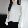 Suéter de punto de manga larga con cuello alto 100% algodón para el trabajo, elegante, verde, casual, versátil, prenda básica
