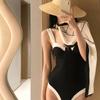 Chica Fresca y Juvenil Deseo Puro Estilo Pequeña Fragancia Tirantes Dobles Pecho Pequeño Traje de Baño de Una Pieza Espalda Descubierta Traje de Baño Simple para Mujer