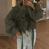 Roupas Femininas Transfronteiriças Outono 2026 Moda Europeia e Americana Feminina Elegante Diário Cor Sólida Babados Plissados Mangas Bufantes Blusa