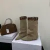 Botas western de salto plataforma estilo retrô francês com bico fino para mulheres, novas botas de montaria de cano médio para outono e inverno de 2026