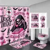 Cortina de ducha fantasma de Halloween Felpudo Serie de Cuatro Piezas 6 Baño Separación Seca y Húmeda Cortina de ducha Cortina de ducha impermeable