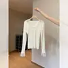 Camiseta de Punto de Manga Larga con Escote en V y Encaje de Lazo Dulce y Picante para Mujer, Top Base Ajustado de Puro Deseo para Principios de Otoño