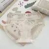 Novedad de Otoño Calzones de Encaje de Oreja de Madera Pura con Costuras de Terciopelo Dorado Cintura Media Transpirables Ropa Interior de Malla Jacquard para Mujer