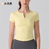 Camisetas Esportivas Europeias e Americanas com Zíper Parcial, Manga Curta, Slim, Efeito Emagrecedor, Tops para Mulheres, Fitness, Corrida, Pilates, Roupas de Yoga para Primavera e Verão