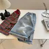 3533 Calça de Maternidade para Verão, Shorts Jeans Finos Casuais, Calça de Cintura Alta com Cordão, Perna Larga de Comprimento Médio