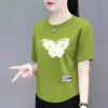 Estoque Excedente de Comércio Exterior Transfronteiriço Marca de Designer Roupas para Mães, Camiseta de Manga Curta para Mulheres de Meia-Idade e Idosas, Blusa Assimétrica Solta, Tendência