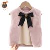 [Jin Yong] Venta al por mayor de fábrica chaleco de lana para niñas estilo extranjero nuevo chaleco de punto con lazo para niñas de dos piezas falsas