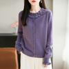 Cardigan Tricotado Redondo com Gola Redonda, Punhos com Orelhas Espessos, Sete Pontos, Veludo de Guaxinim, Cor Pura, Manga Longa, Top para Mulheres, Novo Outono e Inverno 2025