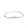 Pulsera de plata de ley de doble capa con flor de cerezo para mujer, estilo coreano, simple, diseño personalizado de nicho, pulsera con diamantes, pulsera fresca y versátil