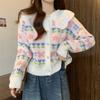 Cardigan Jacket con Cuello Peter Pan 2024 Primavera Nuevo Encaje Empalmado Diseño para Mujer Reductor de Edad Tejido de Manga Larga